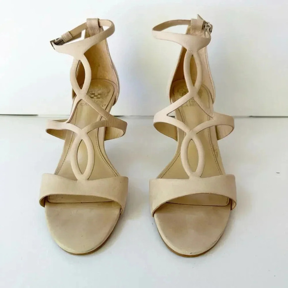 VINCE‎ CAMUTO Payto 8.5 Nude Cream Nubuck Leather Strappy Ankle Strap Heels - Picture 1 of 8